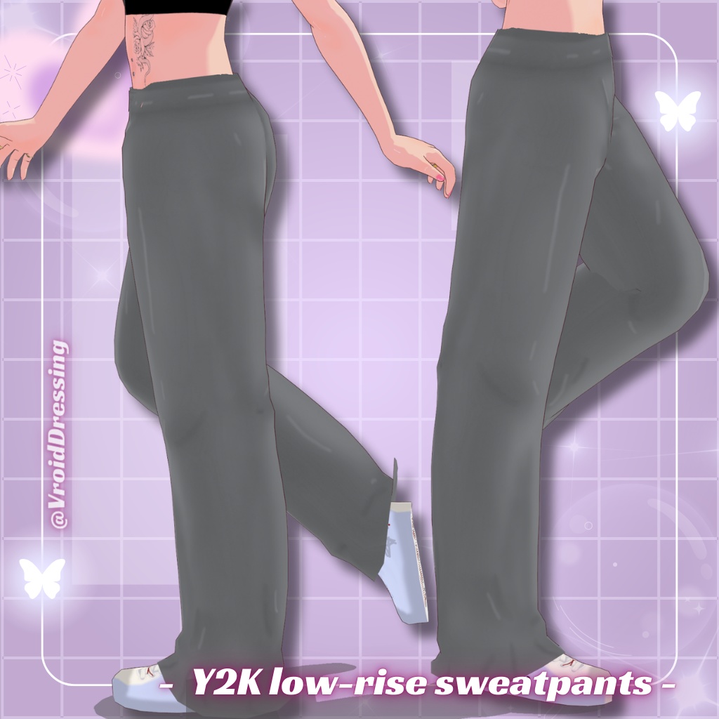 3D vroid Y2K grey low-rise sweatpants