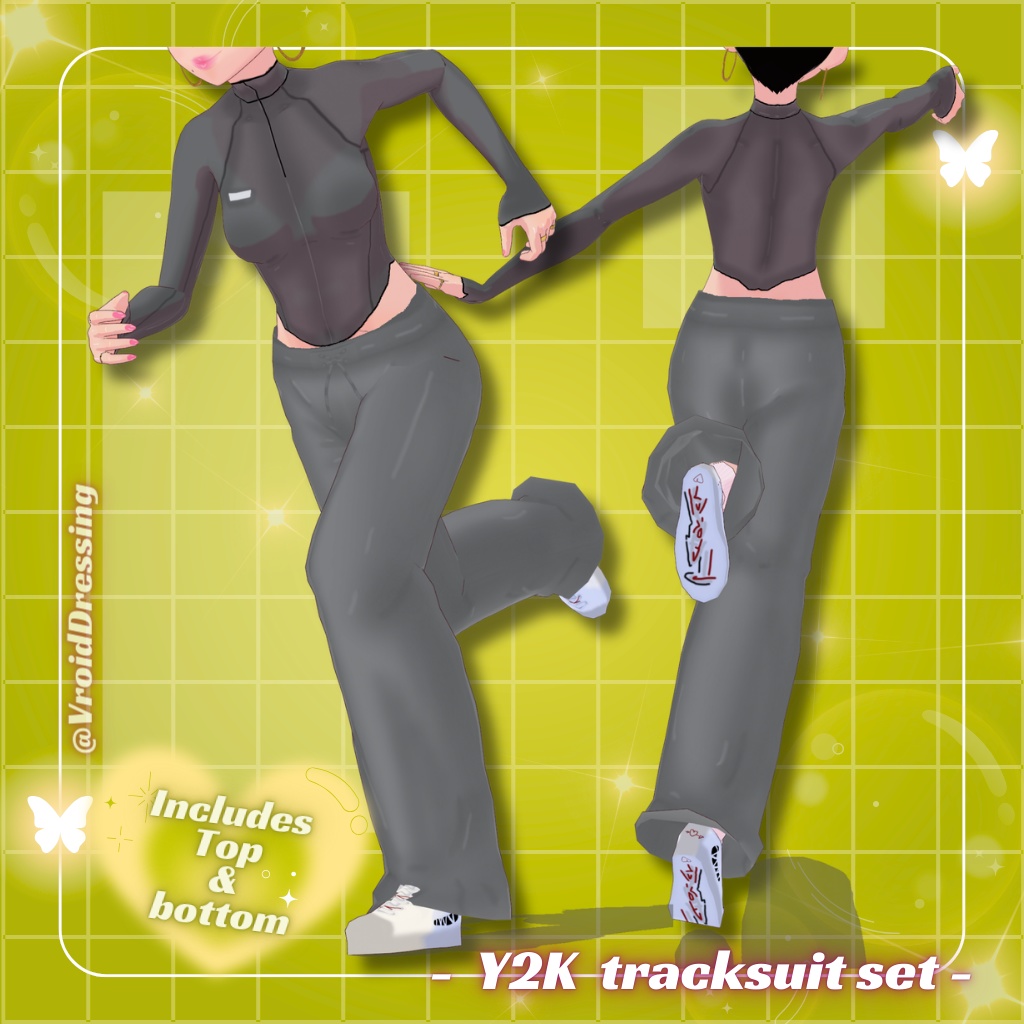 3D vroid Y2K two-piece tracksuit sportswear set