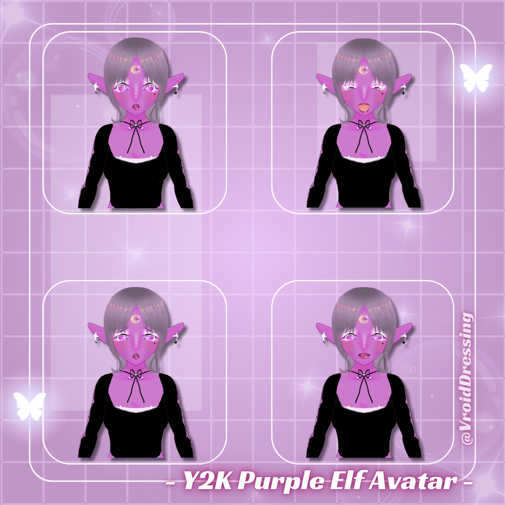 3D Vroid Y2K Cute Purple Elf Avatar