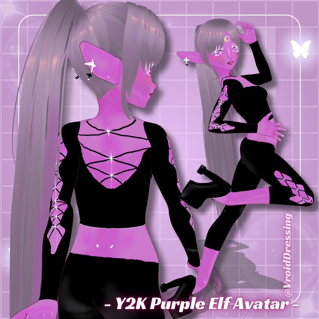 3D Vroid Y2K Cute Purple Elf Avatar