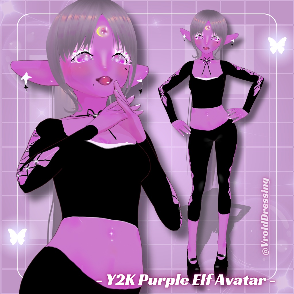 3D Vroid Y2K Cute Purple Elf Avatar