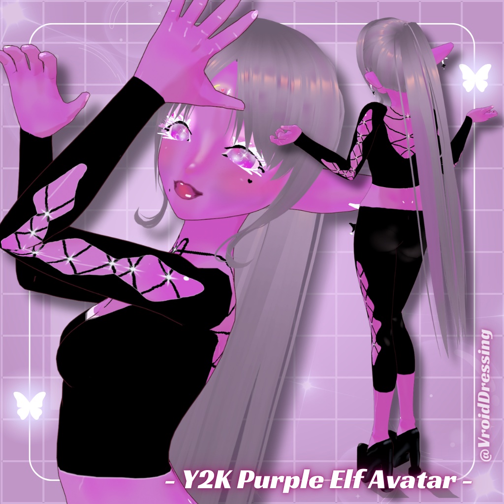 3D Vroid Y2K Cute Purple Elf Avatar