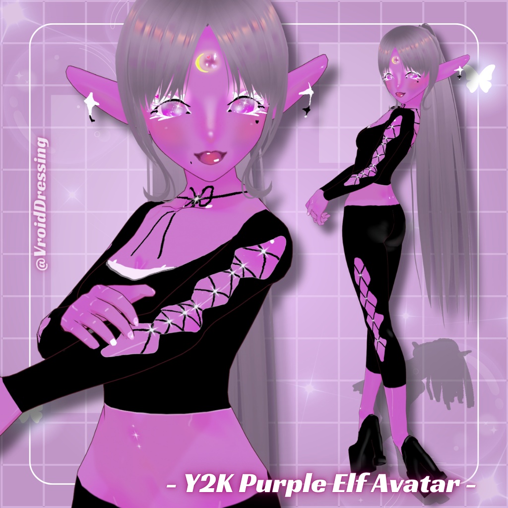 3D Vroid Y2K Cute Purple Elf Avatar