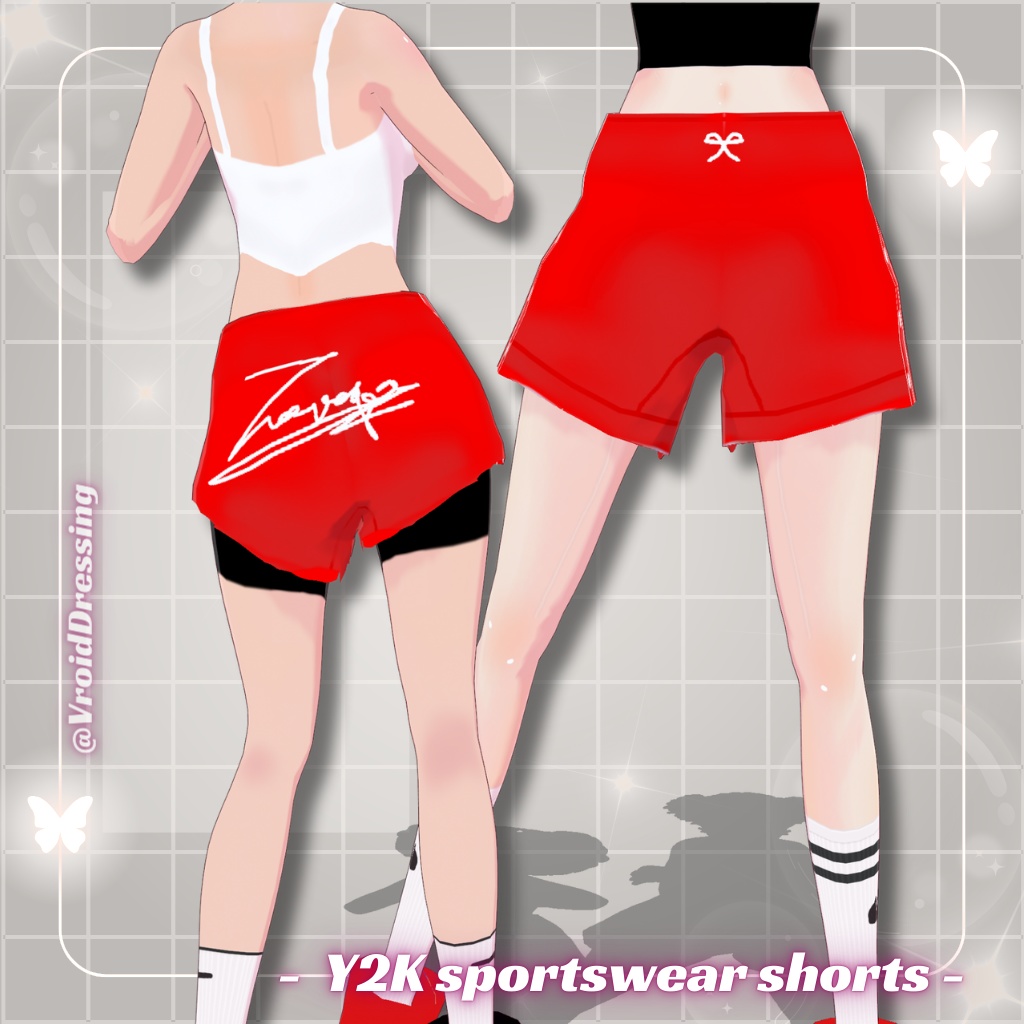 3D Vroid Y2K streetwear basketball red shorts