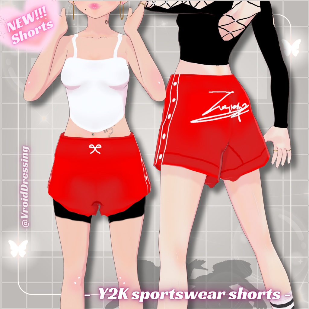 3D Vroid Y2K streetwear basketball red shorts