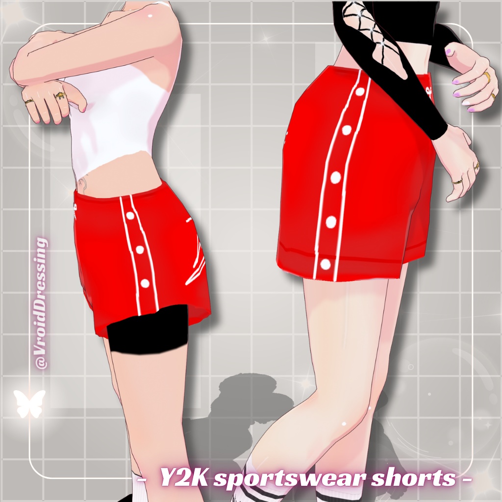 3D Vroid Y2K streetwear basketball red shorts