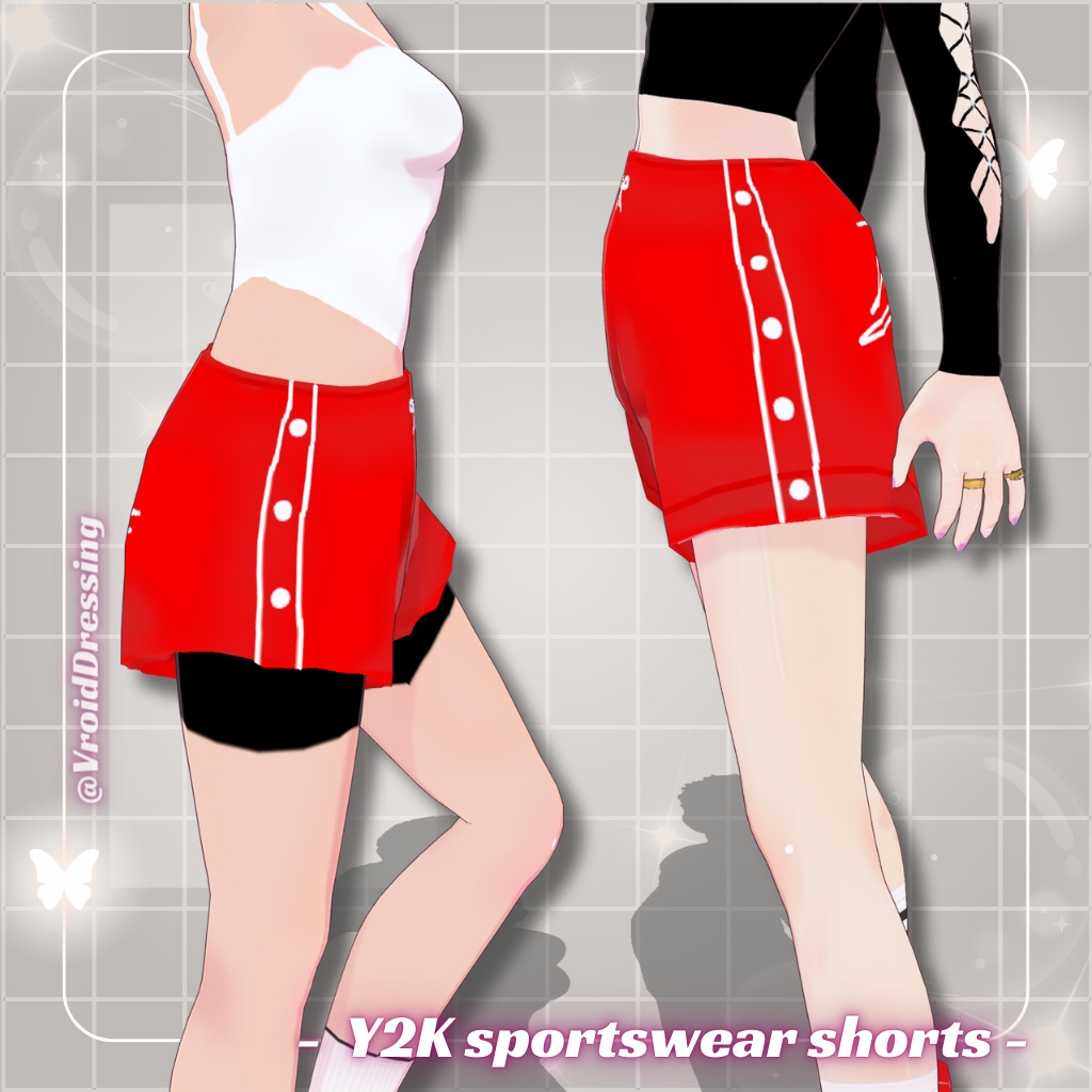 3D Vroid Y2K streetwear basketball red shorts