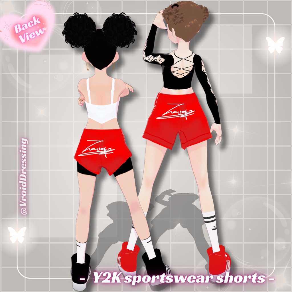 3D Vroid Y2K streetwear basketball red shorts