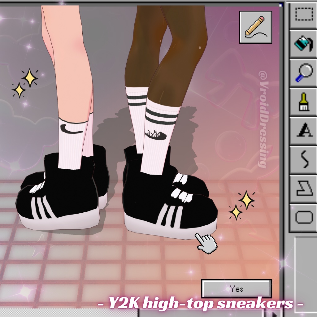 3D Vroid Y2K high-top black sneakers