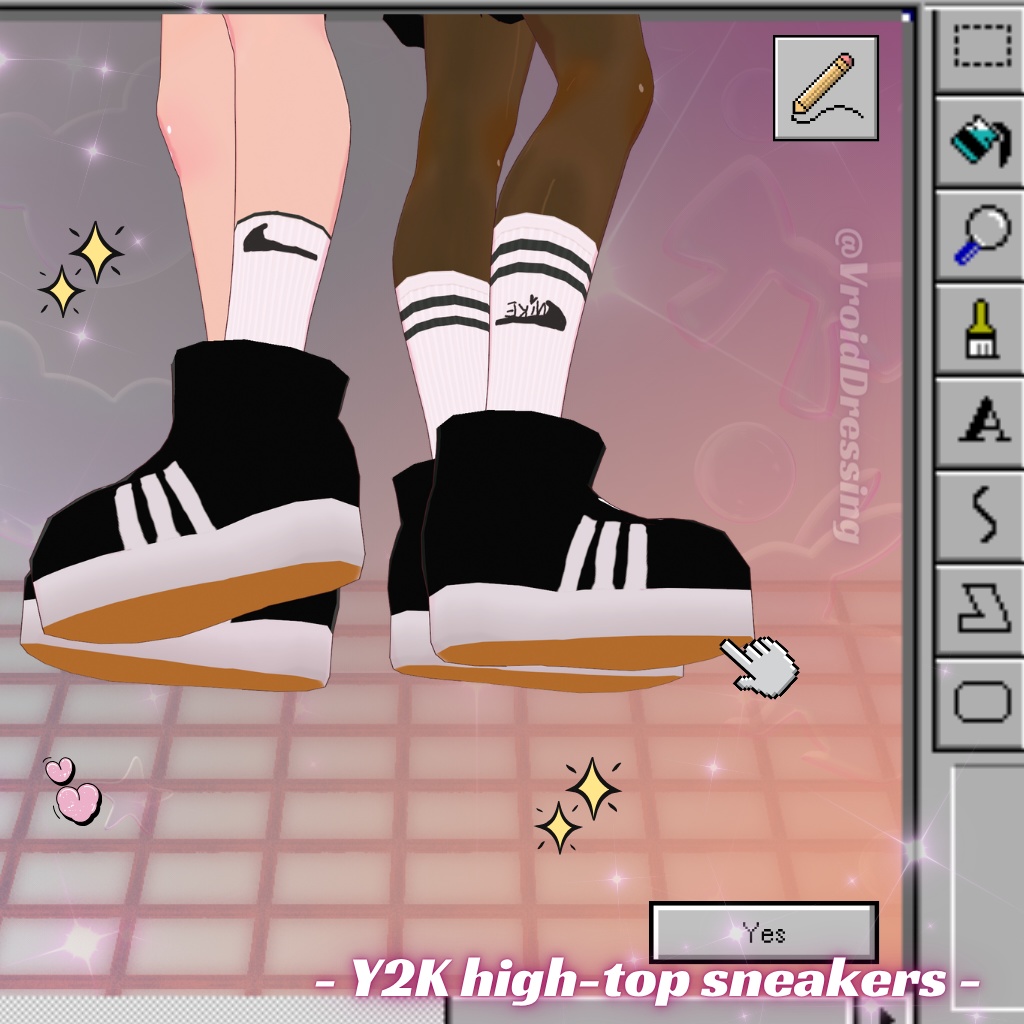 3D Vroid Y2K high-top black sneakers