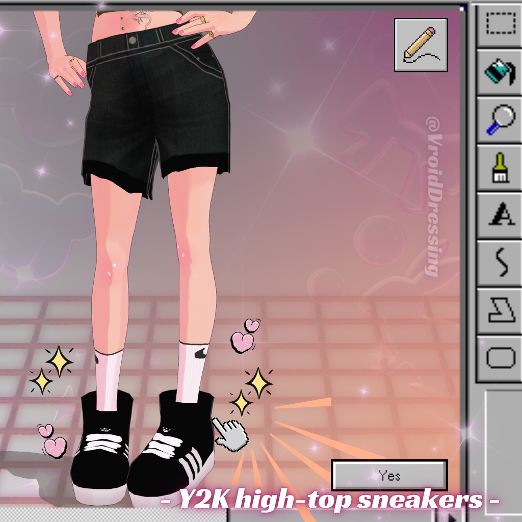 3D Vroid Y2K high-top black sneakers