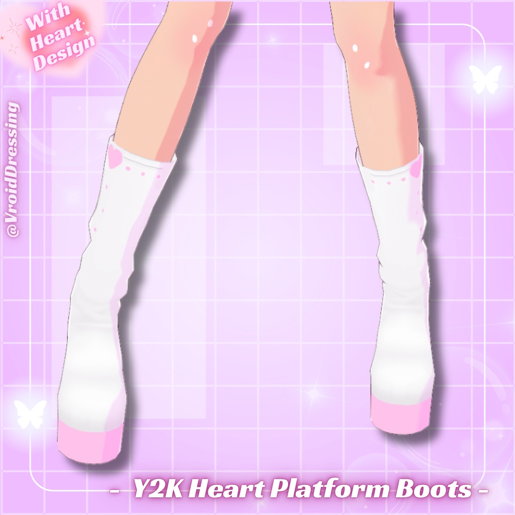 FREE 3D Vroid Y2K Pink Heart Platform Boots