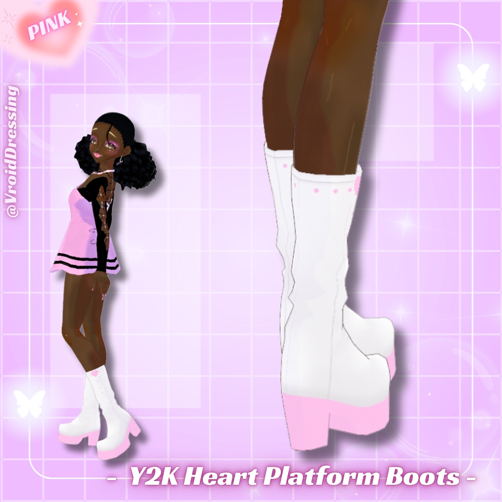 FREE 3D Vroid Y2K Pink Heart Platform Boots