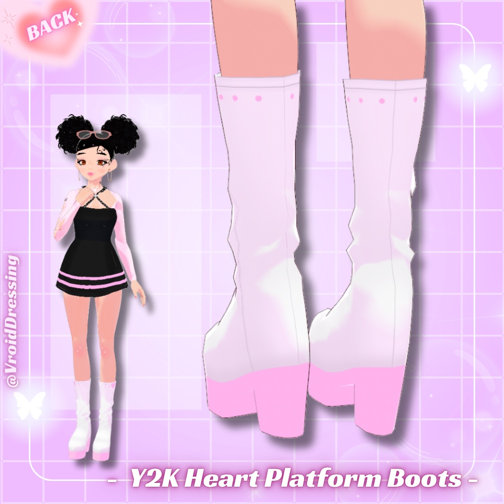 FREE 3D Vroid Y2K Pink Heart Platform Boots