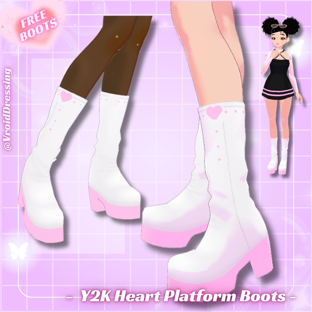 FREE 3D Vroid Y2K Pink Heart Platform Boots
