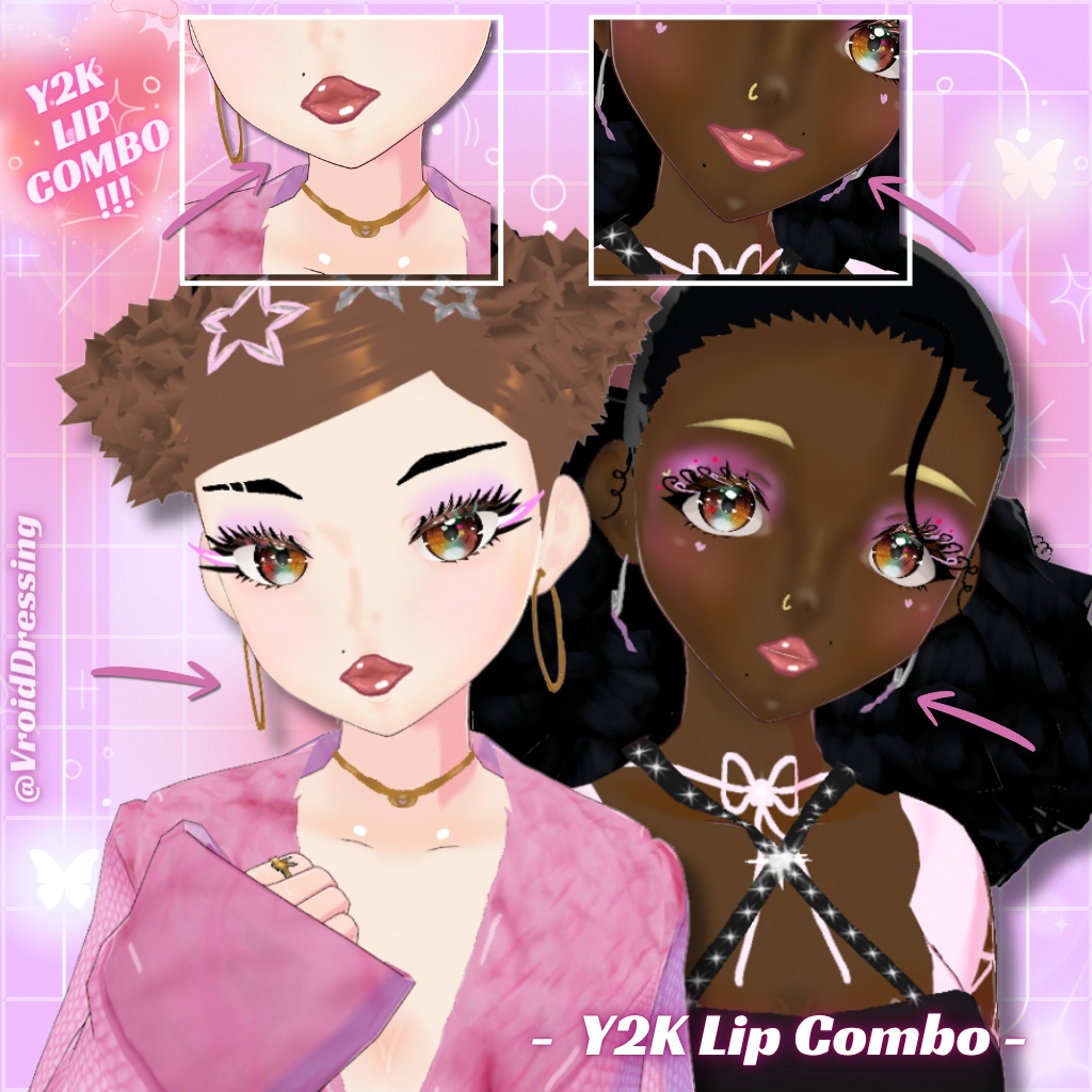 【VRoidテクスチャ】Y2K リップ＆リップライナー メイクセット / Y2K Lip Combo Makeup Texture【カスタムアイテム】#VroidDressing