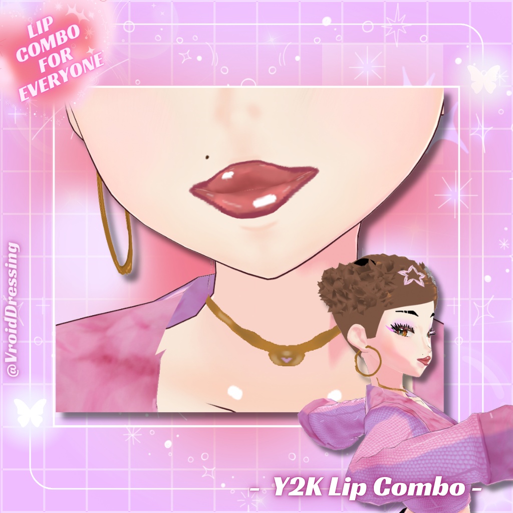 【VRoidテクスチャ】Y2K リップ&リップライナー メイクセット / Y2K Lip Combo Makeup Texture【カスタムアイテム】#VroidDressing