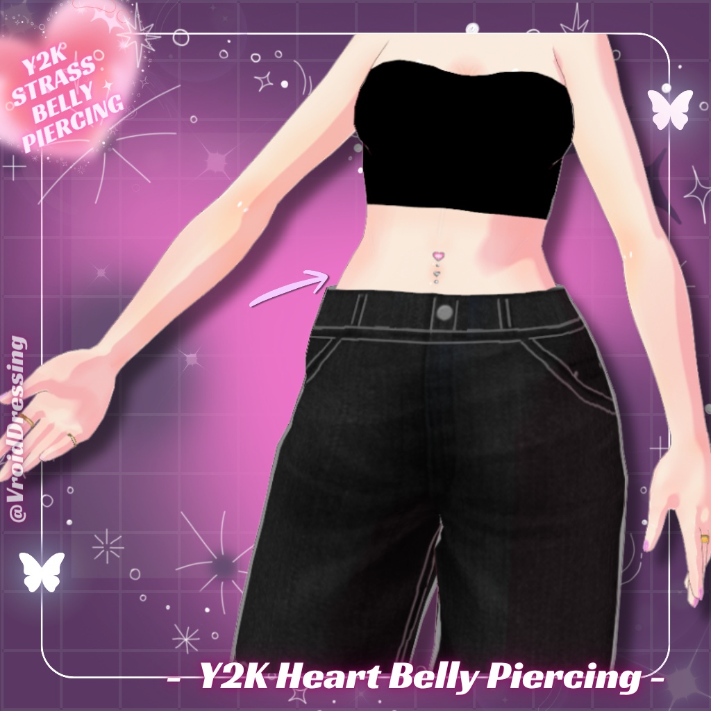 【無料配布】Y2K ハートのへそピアス テクスチャ / FREE Y2K Heart Belly Piercing Texture【VRoidテクスチャ】#VroidDressing