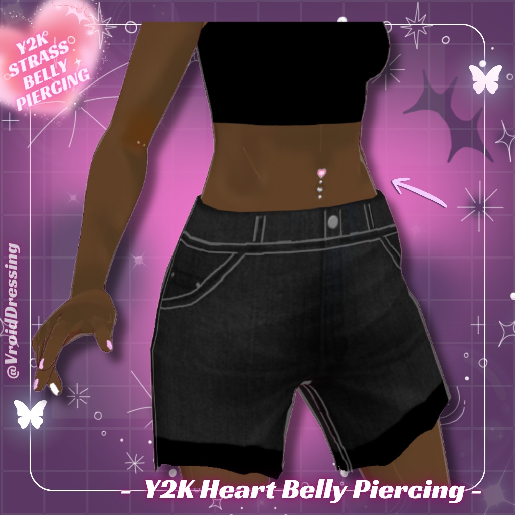 【無料配布】Y2K ハートのへそピアス テクスチャ / FREE Y2K Heart Belly Piercing Texture【VRoidテクスチャ】#VroidDressing