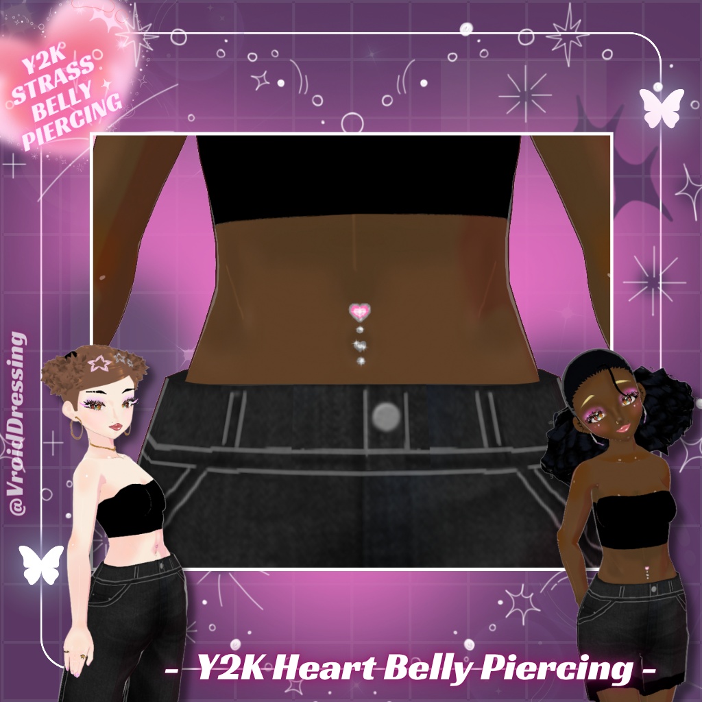 【無料配布】Y2K ハートのへそピアス テクスチャ / FREE Y2K Heart Belly Piercing Texture【VRoidテクスチャ】#VroidDressing