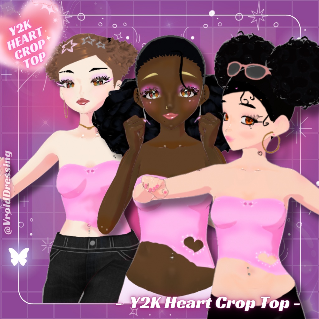 【VRoid衣装】Y2K ピンクハート ラインストーン クロップトップ / Y2K Pink Heart Rhinestone Strass Crop Top【カスタムアイテム】#VroidDressing
