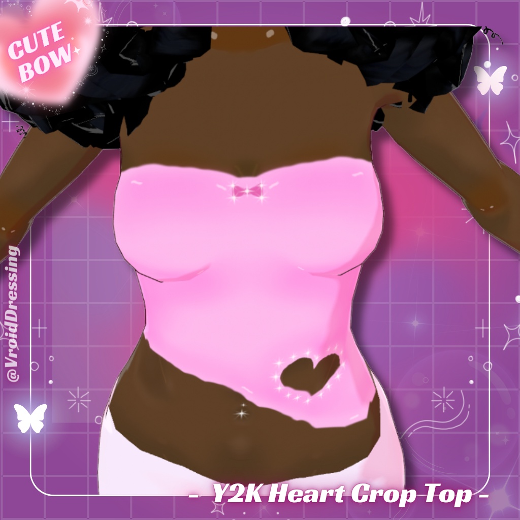【VRoid衣装】Y2K ピンクハート ラインストーン クロップトップ / Y2K Pink Heart Rhinestone Strass Crop Top【カスタムアイテム】#VroidDressing