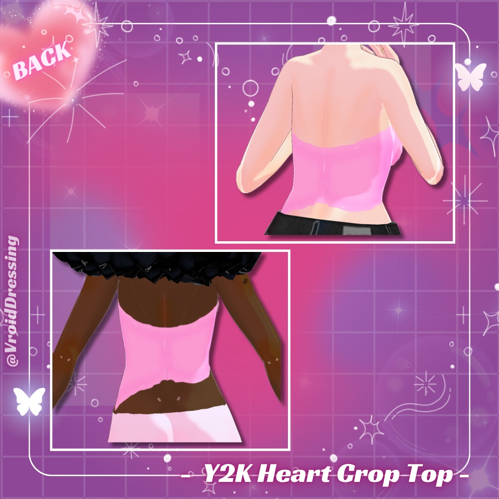 【VRoid衣装】Y2K ピンクハート ラインストーン クロップトップ / Y2K Pink Heart Rhinestone Strass Crop Top【カスタムアイテム】#VroidDressing
