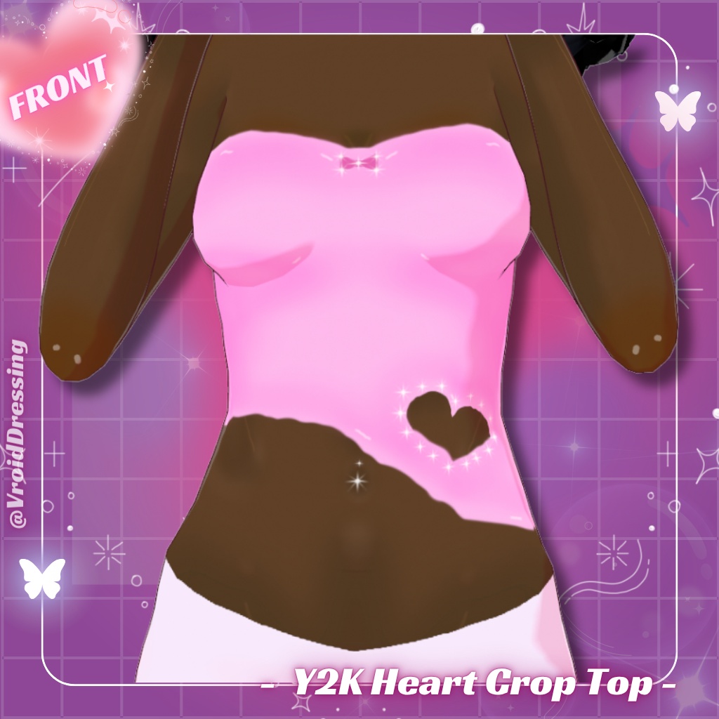 【VRoid衣装】Y2K ピンクハート ラインストーン クロップトップ / Y2K Pink Heart Rhinestone Strass Crop Top【カスタムアイテム】#VroidDressing