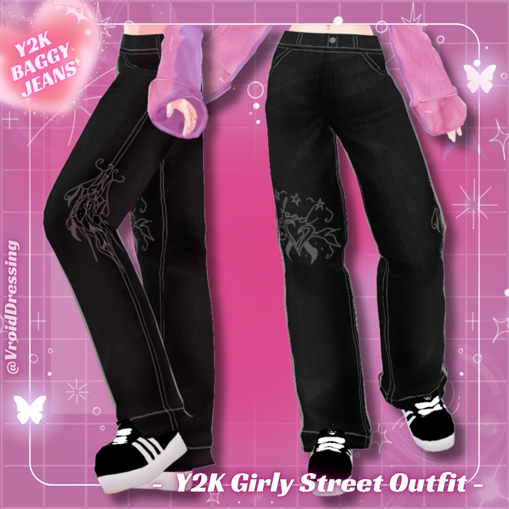 【VRoid衣装】Y2K ガーリーストリート コーデセット 全3点 / Y2K Girly Street Outfit (3 items)【カスタムアイテム】#VroidDressing