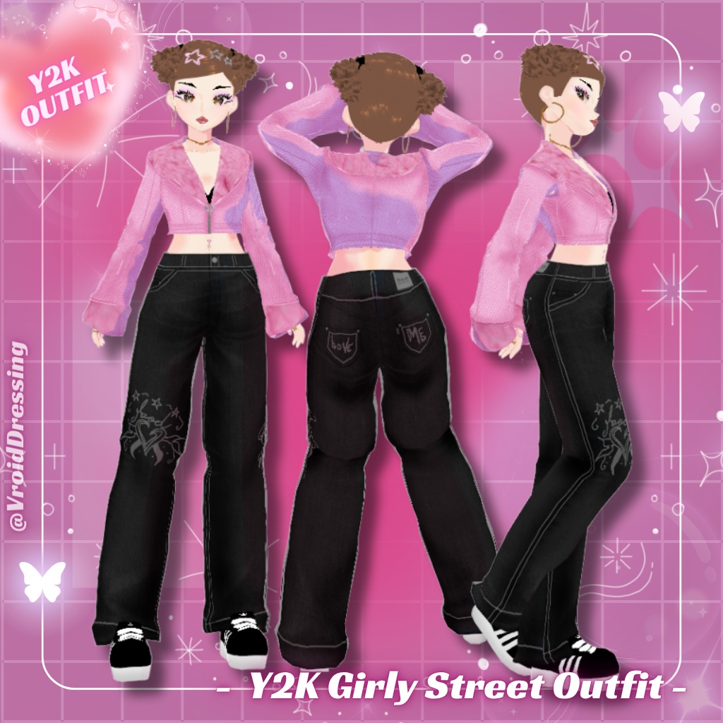 【VRoid衣装】Y2K ガーリーストリート コーデセット 全3点 / Y2K Girly Street Outfit (3 items)【カスタムアイテム】#VroidDressing