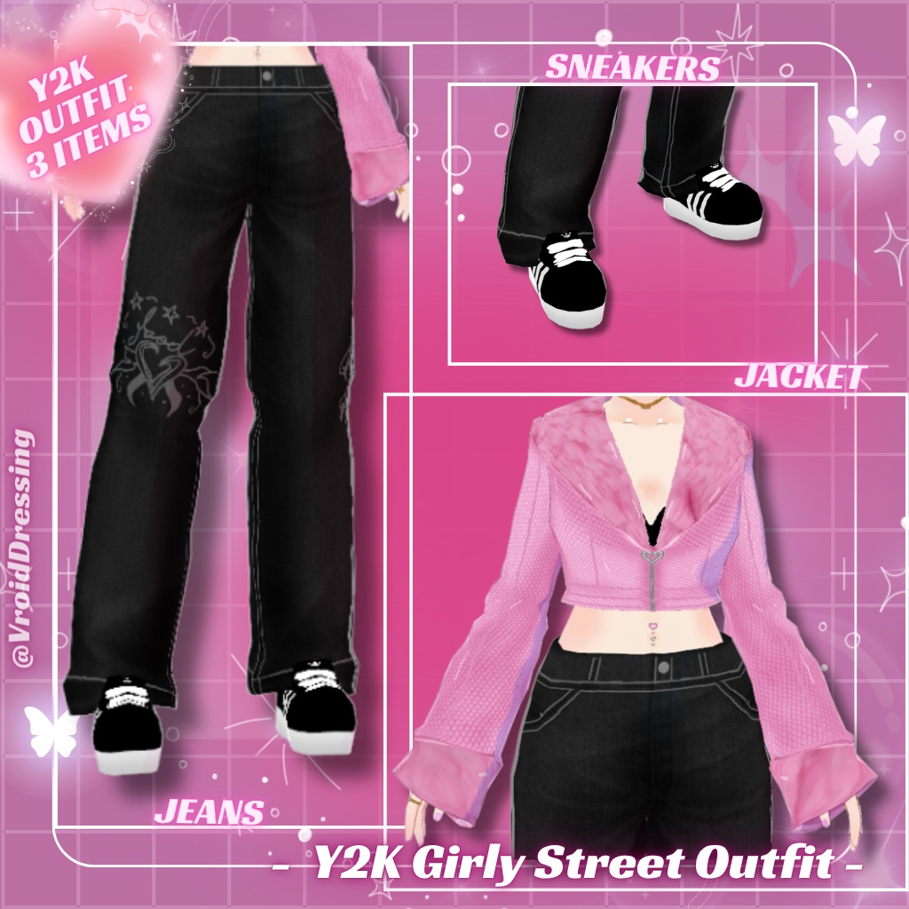 【VRoid衣装】Y2K ガーリーストリート コーデセット 全3点 / Y2K Girly Street Outfit (3 items)【カスタムアイテム】#VroidDressing