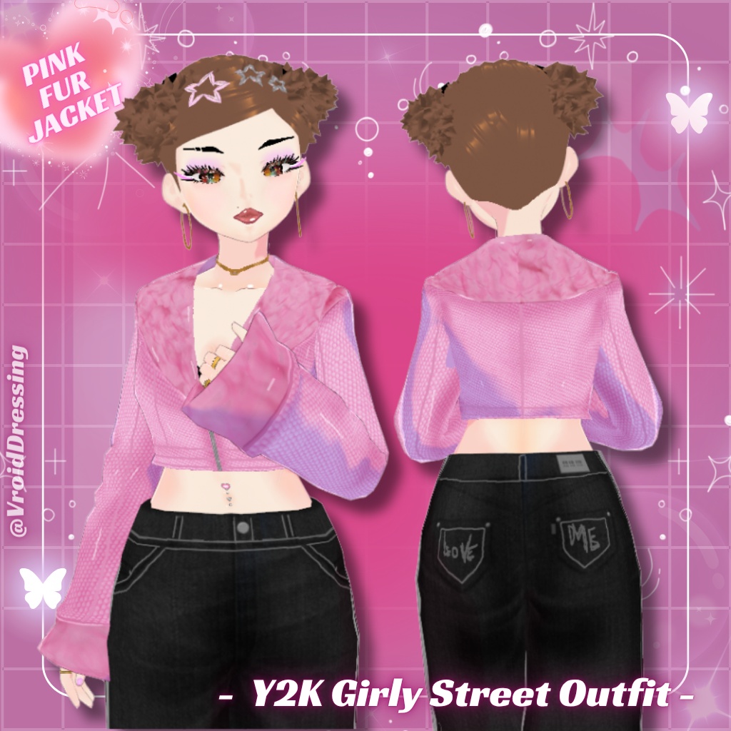 【VRoid衣装】Y2K ガーリーストリート コーデセット 全3点 / Y2K Girly Street Outfit (3 items)【カスタムアイテム】#VroidDressing