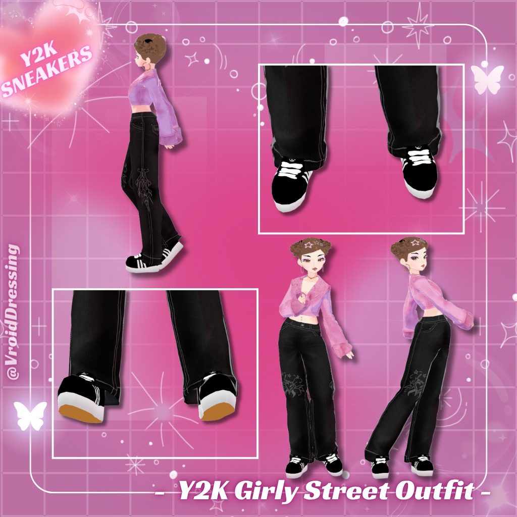 【VRoid衣装】Y2K ガーリーストリート コーデセット 全3点 / Y2K Girly Street Outfit (3 items)【カスタムアイテム】#VroidDressing