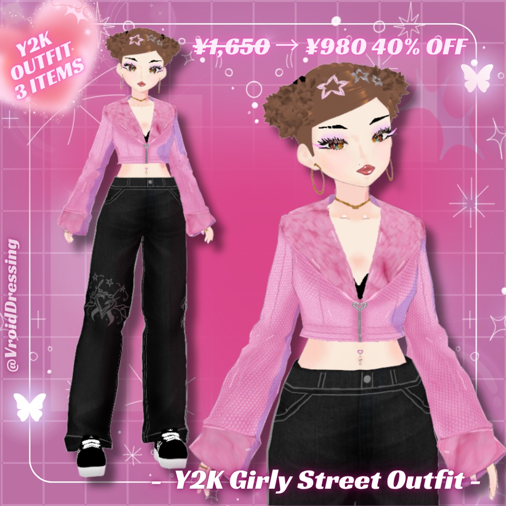 【VRoid衣装】Y2K ガーリーストリート コーデセット 全3点 / Y2K Girly Street Outfit (3 items)【カスタムアイテム】#VroidDressing