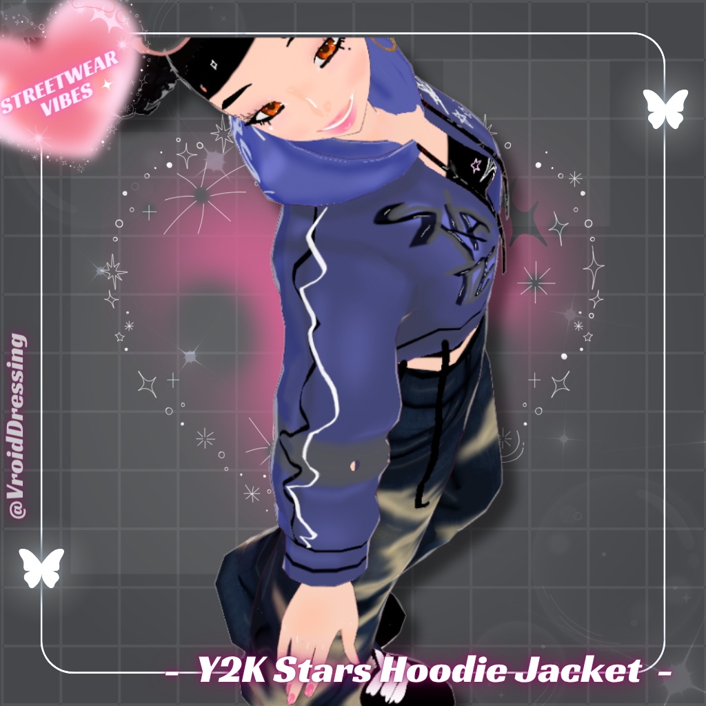 【VRoid衣装】Y2K スター柄 クロップドパーカー / Y2K Stars Hoodie Jacket【カスタムアイテム】#VroidDressing