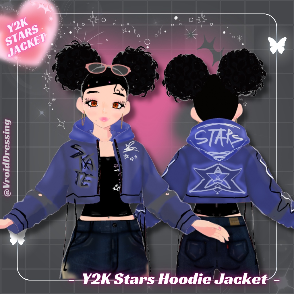 【VRoid衣装】Y2K スター柄 クロップドパーカー / Y2K Stars Hoodie Jacket【カスタムアイテム】#VroidDressing