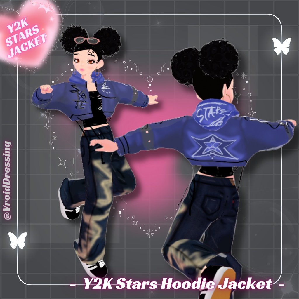 【VRoid衣装】Y2K スター柄 クロップドパーカー / Y2K Stars Hoodie Jacket【カスタムアイテム】#VroidDressing