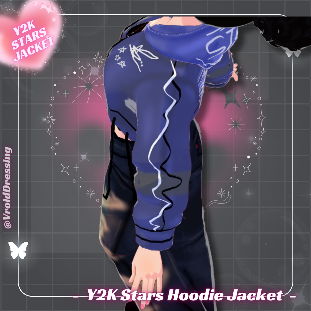 【VRoid衣装】Y2K スター柄 クロップドパーカー / Y2K Stars Hoodie Jacket【カスタムアイテム】#VroidDressing