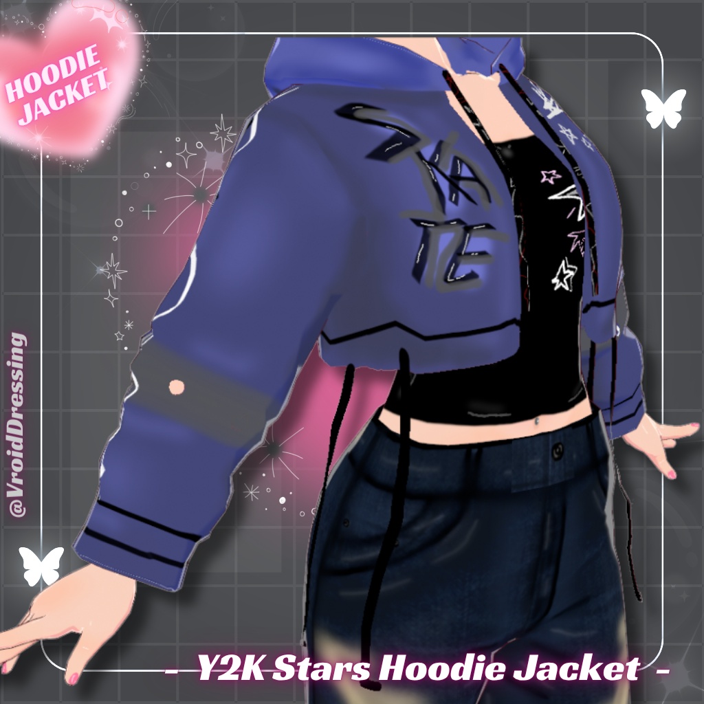 【VRoid衣装】Y2K スター柄 クロップドパーカー / Y2K Stars Hoodie Jacket【カスタムアイテム】#VroidDressing