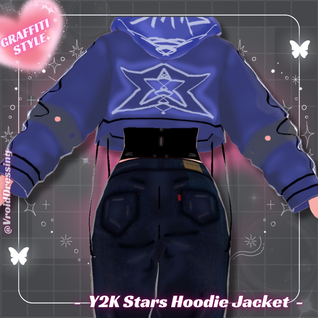 【VRoid衣装】Y2K スター柄 クロップドパーカー / Y2K Stars Hoodie Jacket【カスタムアイテム】#VroidDressing