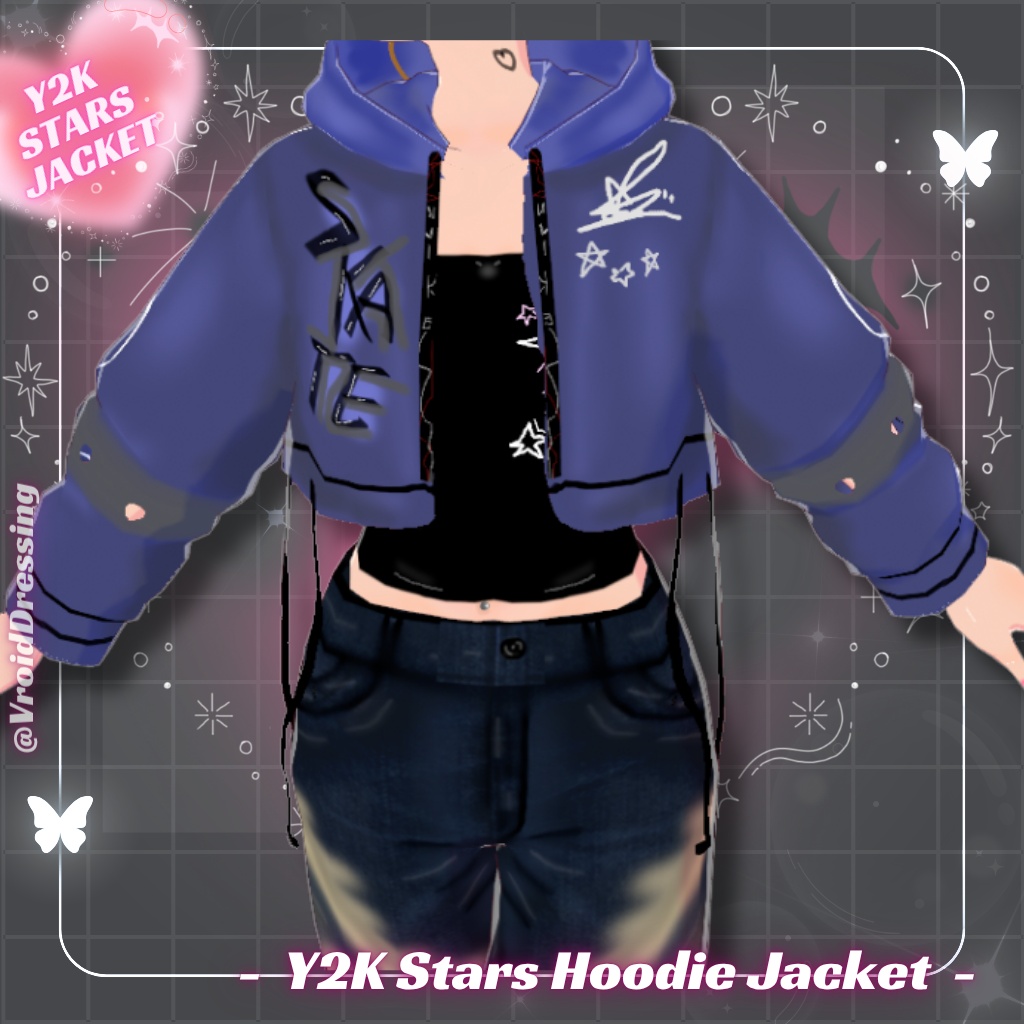 【VRoid衣装】Y2K スター柄 クロップドパーカー / Y2K Stars Hoodie Jacket【カスタムアイテム】#VroidDressing