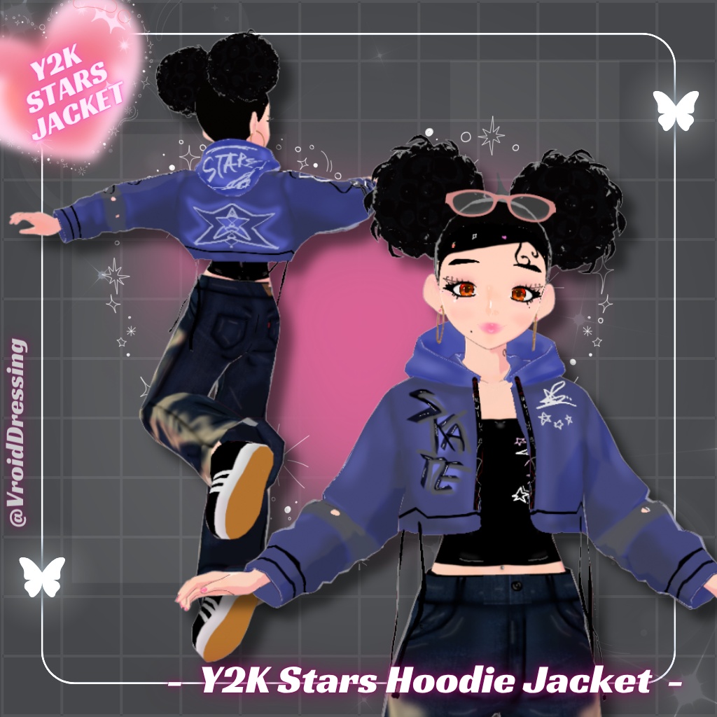 【VRoid衣装】Y2K スター柄 クロップドパーカー / Y2K Stars Hoodie Jacket【カスタムアイテム】#VroidDressing