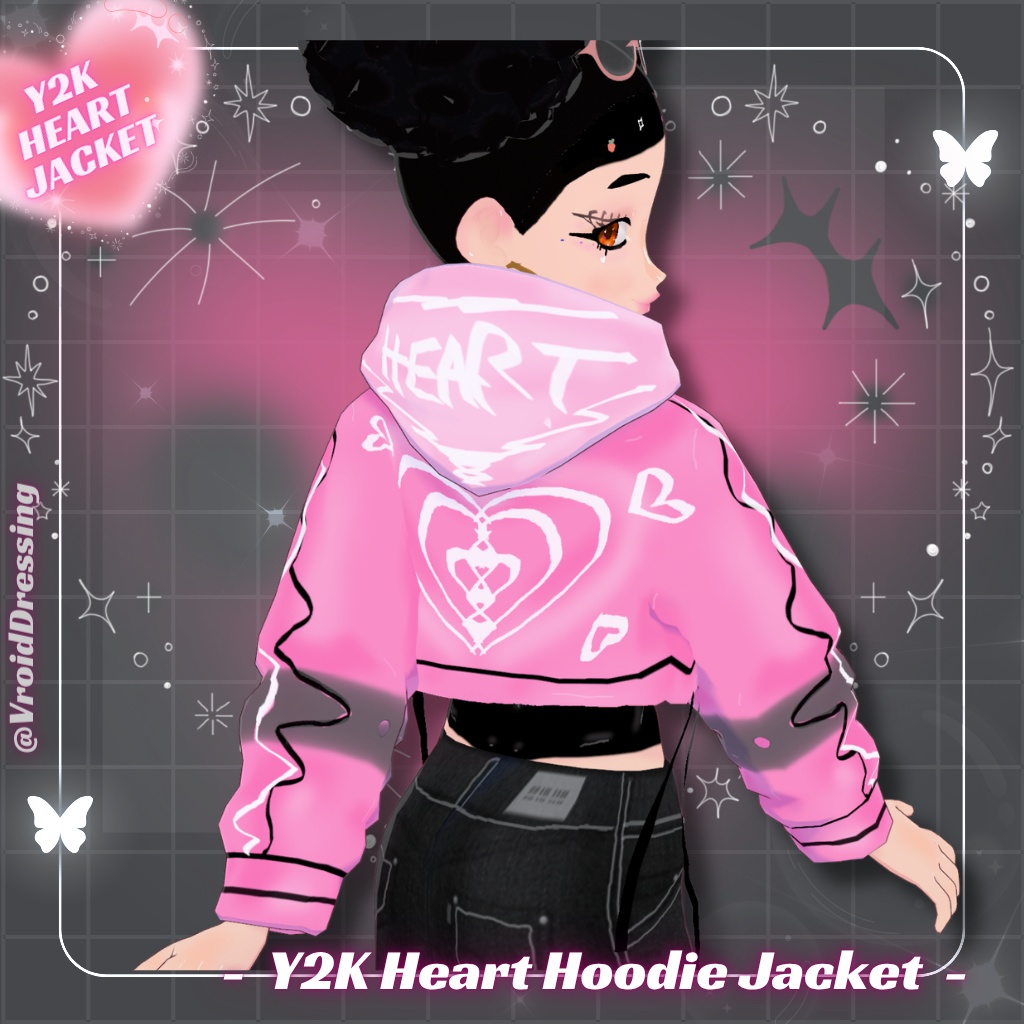 【VRoid衣装】Y2K ハート柄 クロップドパーカー / Y2K Pink Heart Hoodie Jacket【カスタムアイテム】#VroidDressing
