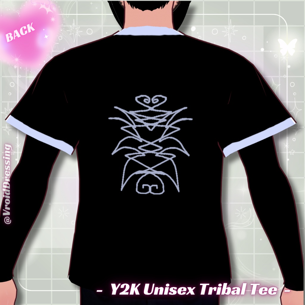 【無料配布】男女兼用 Y2K トライバル柄 リンガーTシャツ 全2種 / FREE Y2K Unisex Tribal Tee (crop + long)【VRoidカスタムアイテム】#VroidDressing
