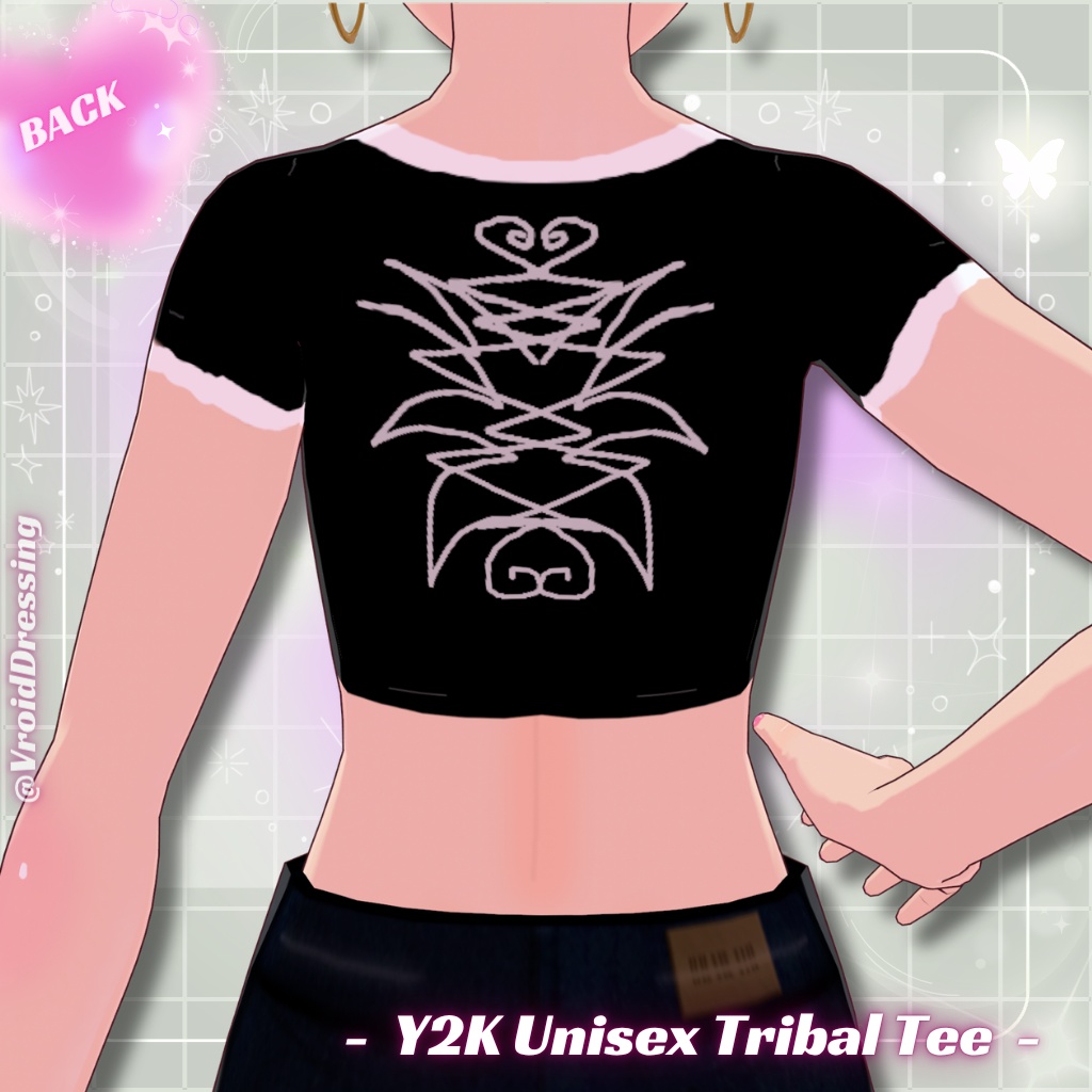 【無料配布】男女兼用 Y2K トライバル柄 リンガーTシャツ 全2種 / FREE Y2K Unisex Tribal Tee (crop + long)【VRoidカスタムアイテム】#VroidDressing