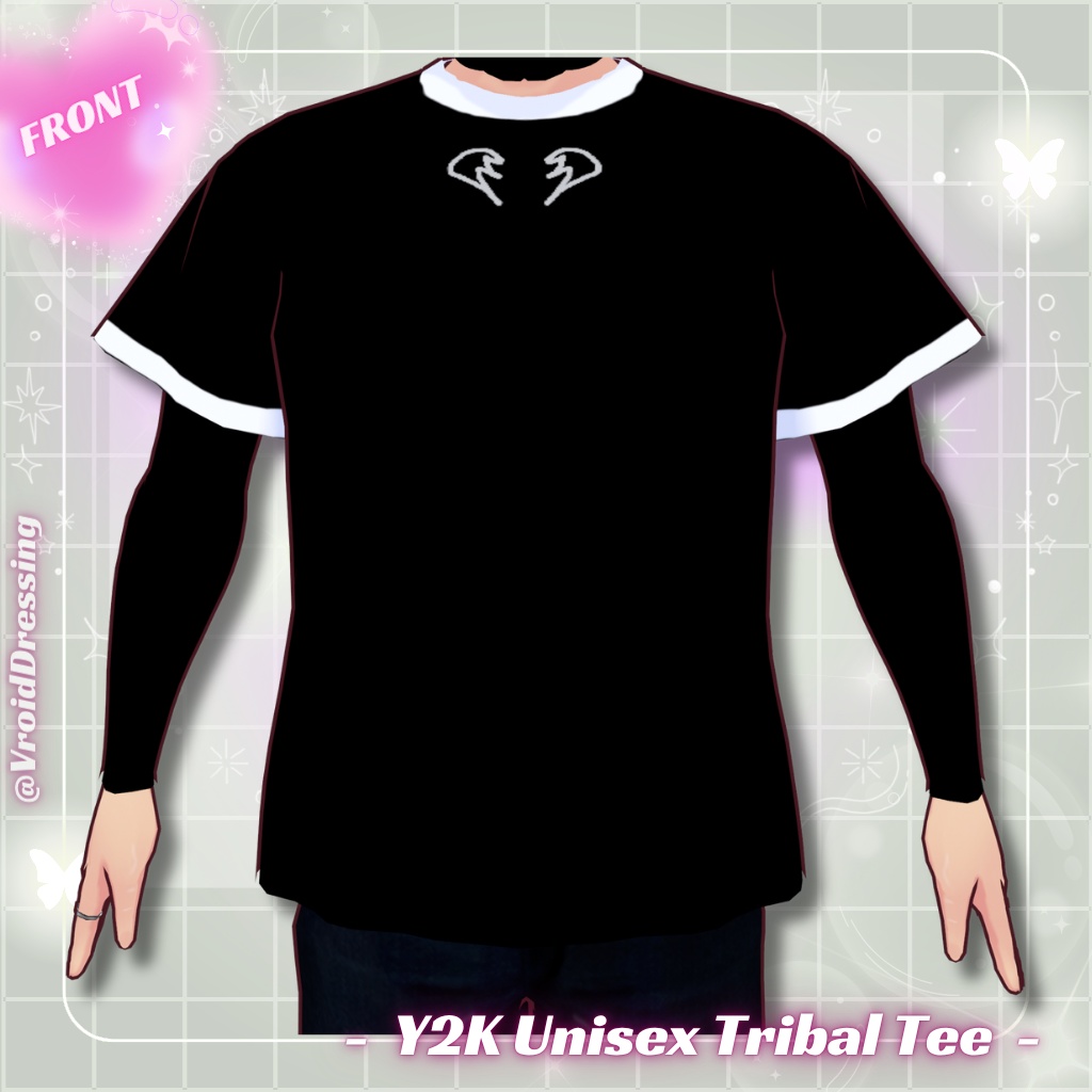 【無料配布】男女兼用 Y2K トライバル柄 リンガーTシャツ 全2種 / FREE Y2K Unisex Tribal Tee (crop + long)【VRoidカスタムアイテム】#VroidDressing