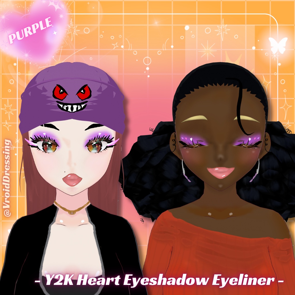 【無料版有 / FREE ver.】Y2K ハート アイシャドウ&アイライナー 全7色 / Y2K Heart Eyeshadow & Eyeliner (7 colors)【VRoidテクスチャ】【全肌色対応】#VroidDressing