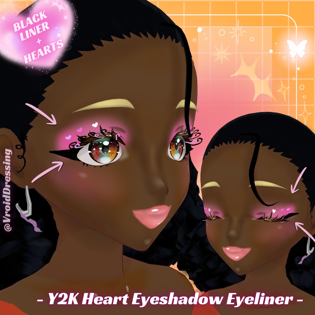 【無料版有 / FREE ver.】Y2K ハート アイシャドウ&アイライナー 全7色 / Y2K Heart Eyeshadow & Eyeliner (7 colors)【VRoidテクスチャ】【全肌色対応】#VroidDressing