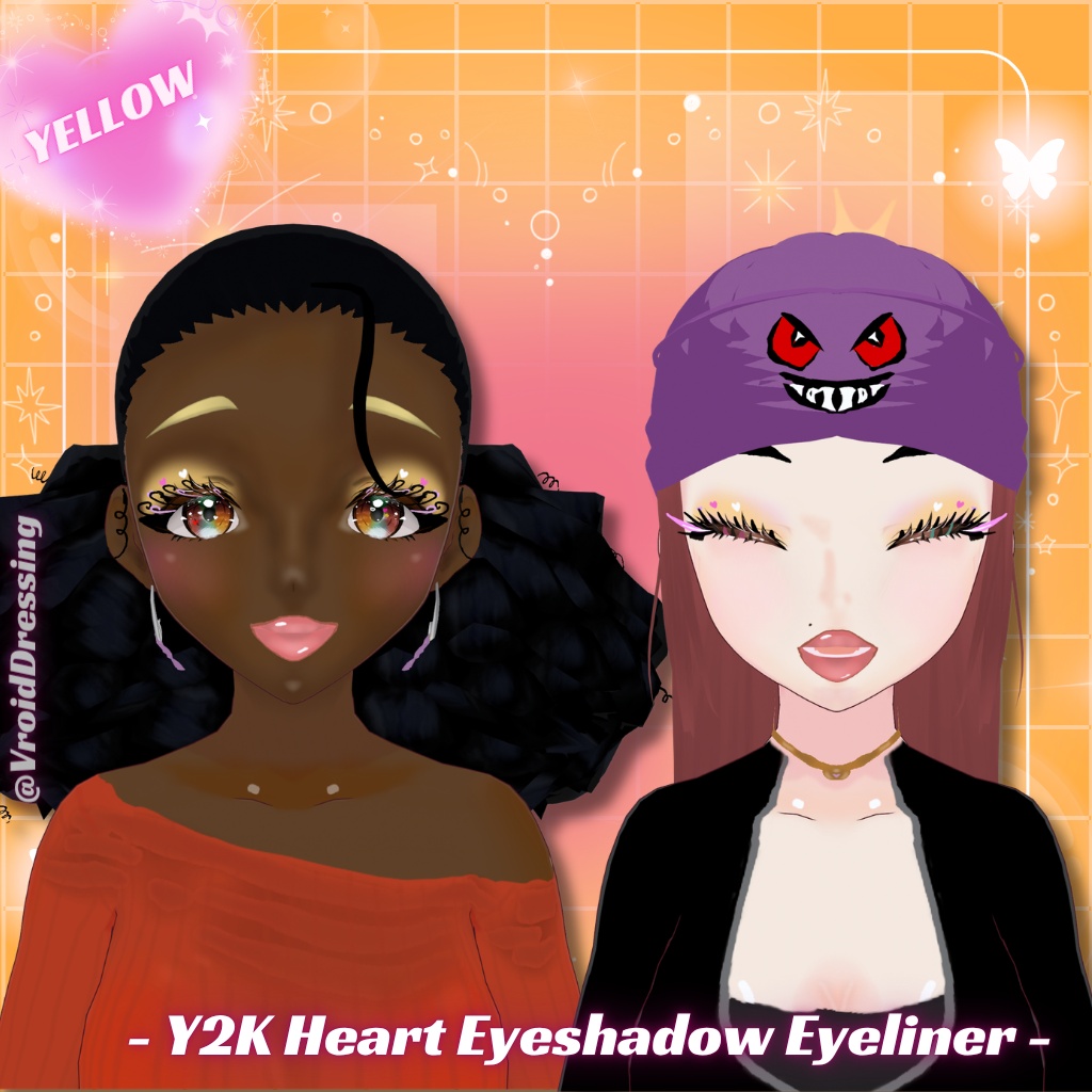 【無料版有 / FREE ver.】Y2K ハート アイシャドウ&アイライナー 全7色 / Y2K Heart Eyeshadow & Eyeliner (7 colors)【VRoidテクスチャ】【全肌色対応】#VroidDressing