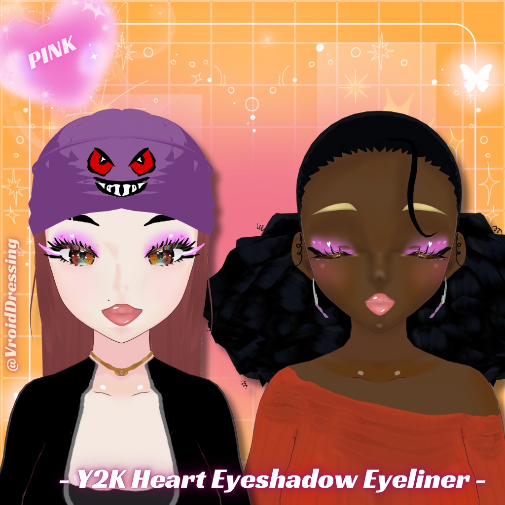 【無料版有 / FREE ver.】Y2K ハート アイシャドウ&アイライナー 全7色 / Y2K Heart Eyeshadow & Eyeliner (7 colors)【VRoidテクスチャ】【全肌色対応】#VroidDressing